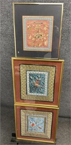Three Small Embroidered Asian Tapestries