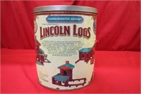 Wooden Lincoln Log Toy Set in Tin Container