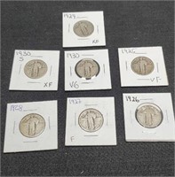 (7) Different Date Standing Liberty Quarters