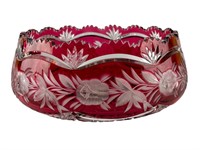 Bohemia Czech Crystal Cranberry Cut to Clear Bowl