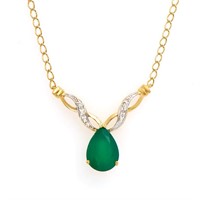 Plated 18KT Yellow Gold 3.55ct Green Agate and Dia