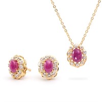 Plated 18KT Yellow Gold 2.80ctw Ruby and Diamond P