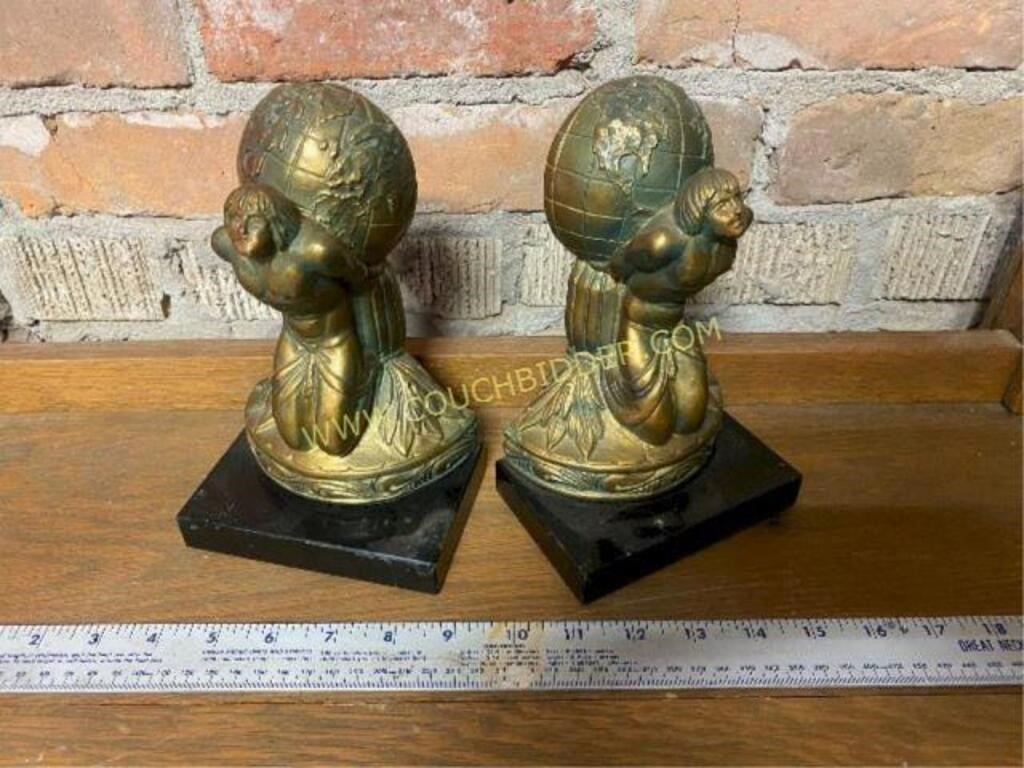 Vintage Greek atlas weight of the world bookends