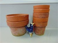 Terra Cotta Plant Pots & Watering Bird,