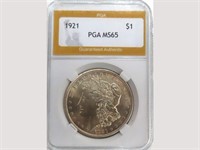 1921 Silver Morgan Dollar, PGA MS65