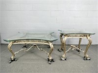 Set Of Two Painted Wood Frame Glass Top Tables