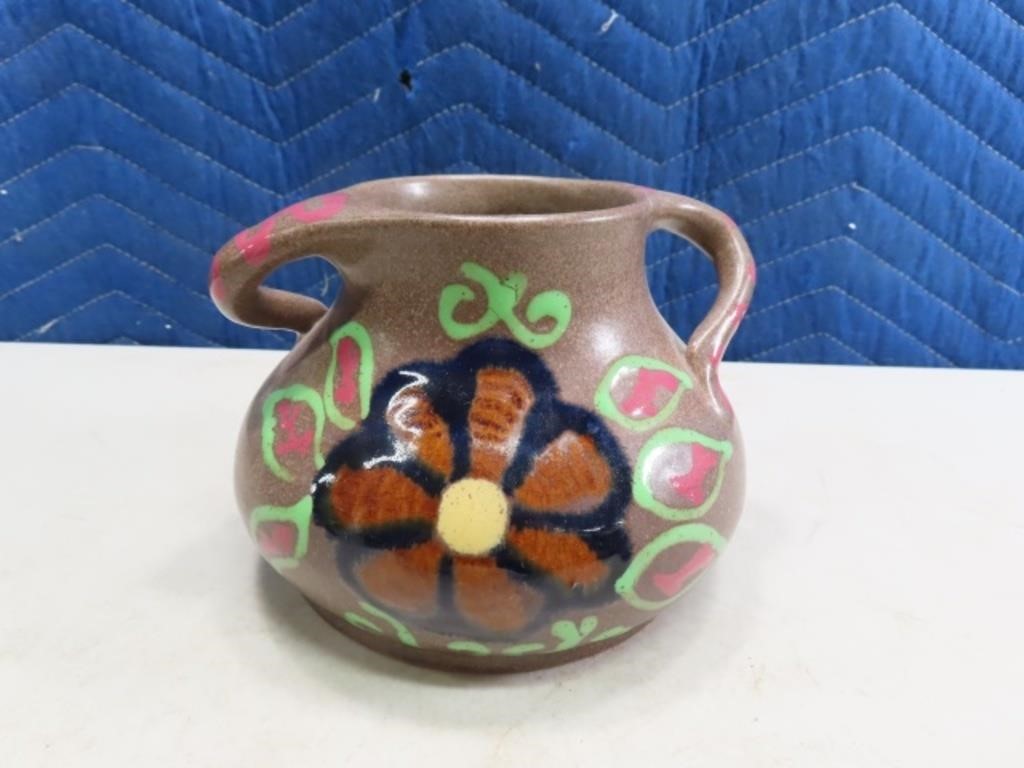Antique Germany Unique 6" Handled Vase Pottery EXC