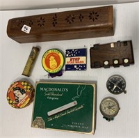 Job Lot-Incense Burner,Pin BackButtons,Compasses