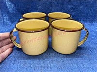 (4) Yellow & brown enamelware mugs