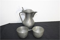 Pewter 8" Teapot with 2 Cups