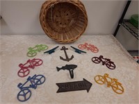 Basket w. cast iron hangers & sign