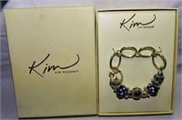 NIB Kim Rogers Silver Tone Art Glass Bracelet