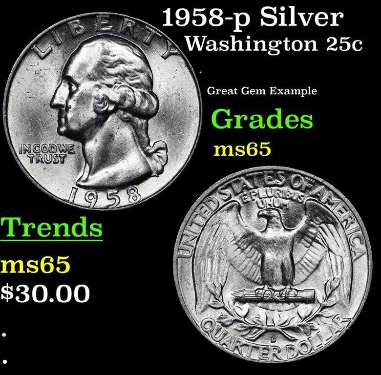 1958-p Washington Quarter Silver 25c Grades GEM Un