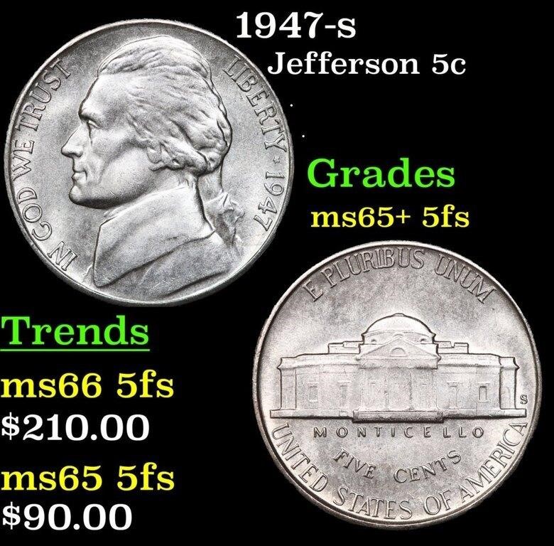 1947-s Jefferson Nickel 5c Grades GEM+ 5fs