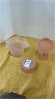 Pink frosted glass bundle, candle holder, heart