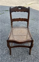 Antique Carved Back Rattan Seat Chair