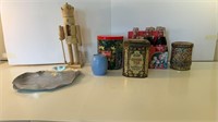 Vintage Tins, Coke Bottles, and Nutcracker