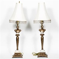 Pair of Figural Metal & Marble Table Lamps