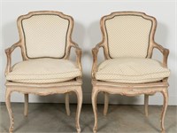 Pair of Louis XV Style Giltwood Caned Armchairs