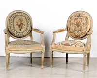 2 Louis XVI Style Needlepoint Oval Back Armchairs