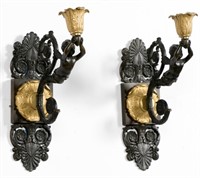 Pair, 19th C. Ormolu & Bronze Figural Wall Sconces