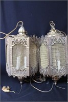 Cathedral Aged Metal & Glass Hanging Light Fixture