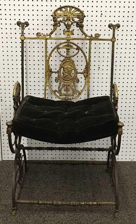 Bronze / Brass Arm Chair With Upholstered Seat