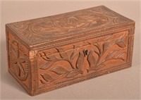 Antique Relief-Carved, Hinged-Lid Trinket Box.