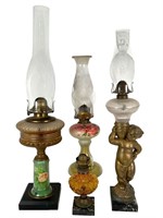 4 Antique Kerosene / Oil Lamps