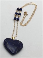 14k Gold Necklace W Blue Lapis Heart Pendant