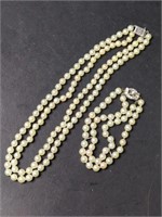 Genuine Pearl Double Strand Necklace & Bracelet