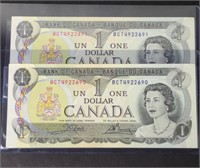 Consecutive Serial Canada $1 Bills x 2