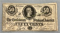 1864 Confederate 50 cent note, Billet de 50 cents