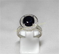 Sterling silver sapphire (2.66 cts) & cubic