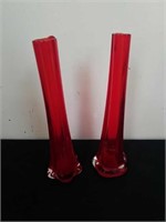 Two vintage red 10-in vases
