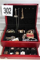 Wooden Jewelry Box with Contents (U236)