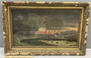 Sunset Landscape Antique Oil Painting on Canvas