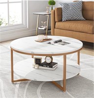 Tribesigns Round Coffee Table  2 Tier Modern Faux