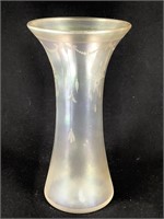Iridescent Clear Glass Vase w Cut Drapery Signed