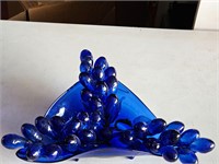 Hand Blown Cobalt Blue Glass Grapes Matching Bowl