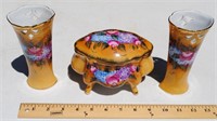 3 PCS Decorative Glassware - Covered Dish, 2 Vases