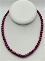 Sterling Dyed Magenta Cultured Pearl Necklace