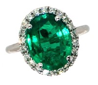 14k Gold 4.57 ct Oval Emerald & Diamond Ring