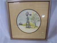 Framed windmill painting