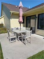Polywood Patio Table, 4 Chairs, and Umbrella