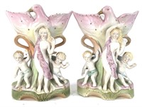 Porcelain Dove Spill Vases, Nude w Cupids