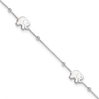 Sterling Silver Polished Elephant Ankle Bracelet