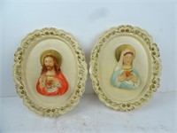 Pair of Vintage Plaster Jesus & Mary Wall Art -