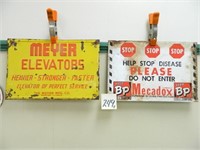Meyer Elevators Tin Sign & BP Mecadox Tin Sign -