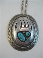 Navajo SS Turquoise Bear Claw Shadow Box Necklace